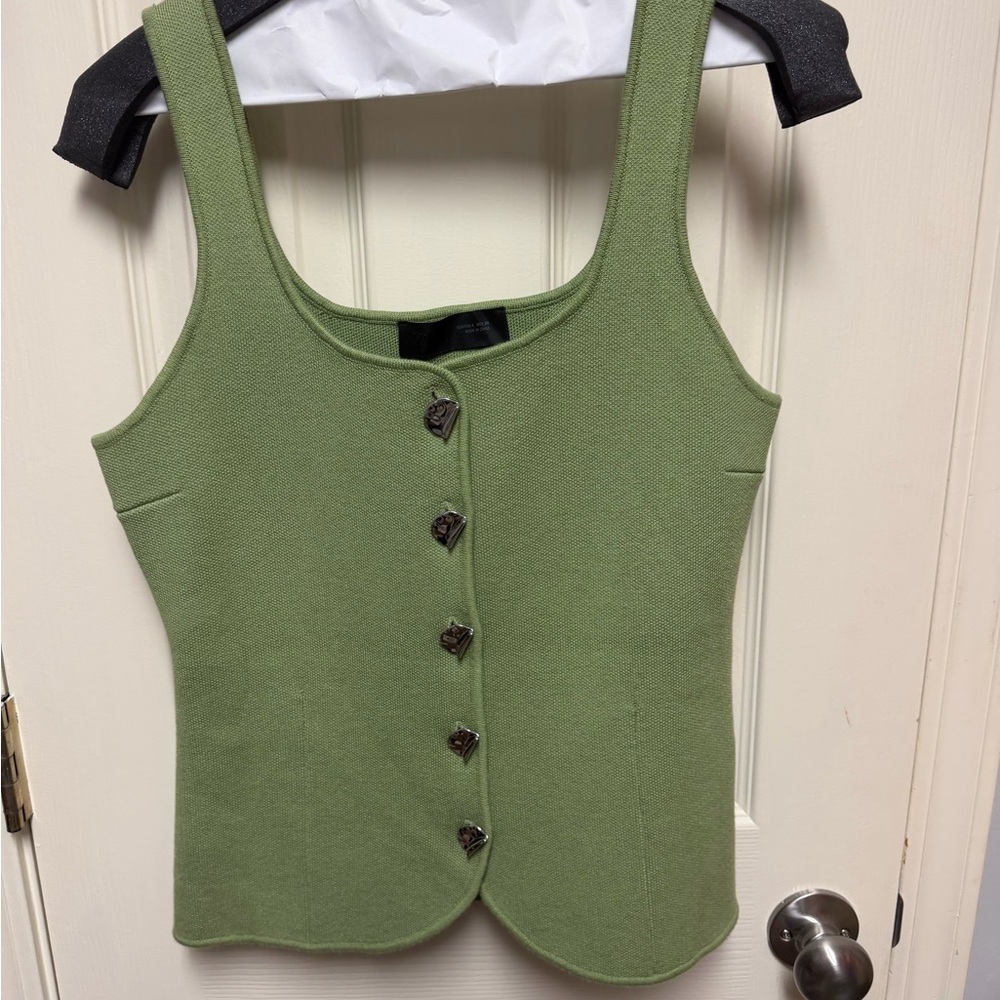 Zara Sage Green Button-Front Tank Top